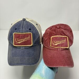 Lot of 2 Legacy Vineyard Hats Maroon Dad Cap & Blue Mesh Trucker Hat Snapback